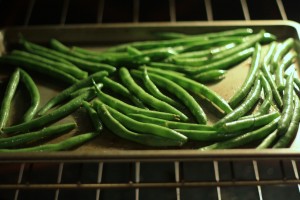 Bake at 350 degrees Fahrenheit for 15 minutes.  Stir the beans at the 7 minute mark. 