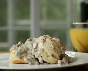 Serve gravy over warm biscuits.