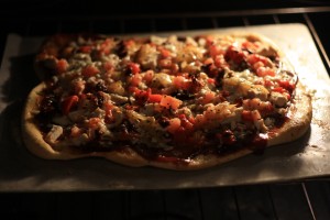 Bake pizza on 425 degrees Fahrenheit for 10-15 minutes.