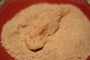 Coat the tender in the breadcrumbs.