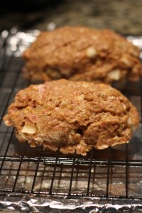 Divide the meat mixture in half, and form two loaves.  Place each loaf on the prepared baking sheet.