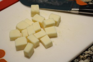 Next cut the mozzarella into small ½ inch cubes.