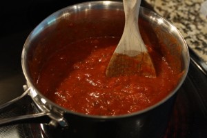 Stir to combine.  Heat on medium heat.  When sauce starts to boil, lower temperature to a simmer, and cook for about 10-15 minutes. 