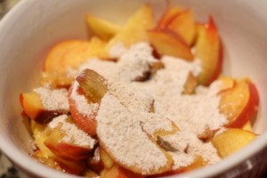 Combine the mixture with the peaches.