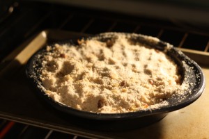 Bake the crisp on 375 degrees Fahrenheit for 45 minutes.