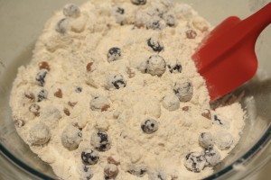 Add the blueberries to the dry ingredients.  Gently fold in.