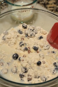 Add about ½ of the milk to the dry ingredients.  Gently fold in.