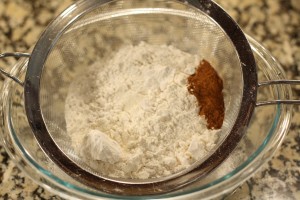 Sift together the dry ingredients:  The flour, salt, baking soda, and ground cinnamon.