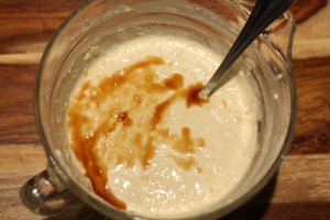 Next add in the vanilla extract.  Stir with fork to combine…Doesn’t the vanilla smell fabulous???