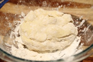 Once the dough is combined.  Knead it a few times in the bowl.