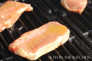 Pork chops on grill