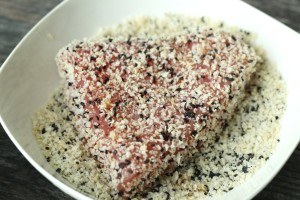 Dip Tuna in Panko and Sesame Seeds