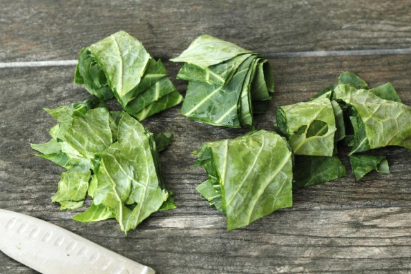 Cut collard leaves into strips