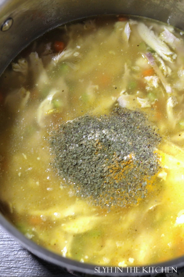 Chicken and broth with seasonings