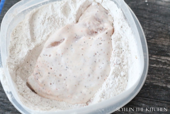 Buttermilk chicken into flour mixture second