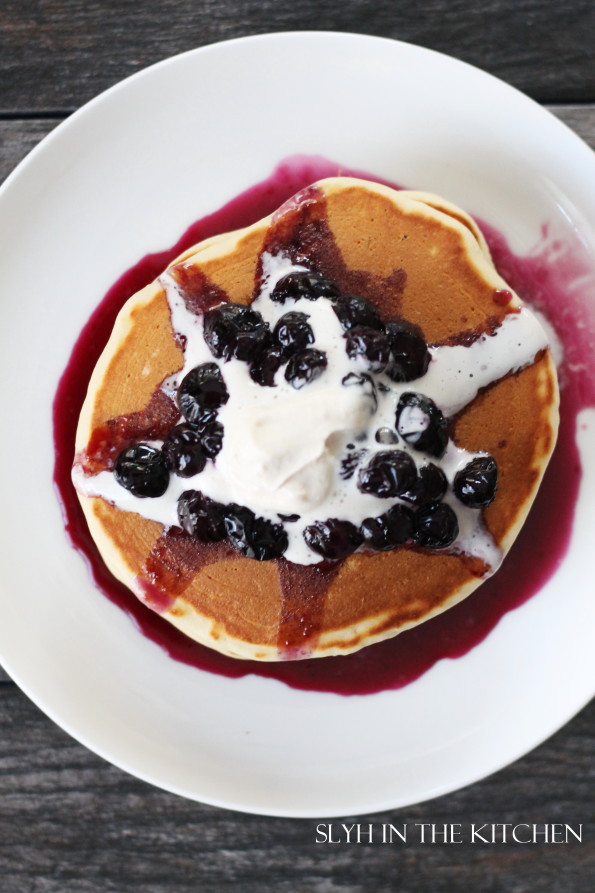 Top view of blueberry pancakes