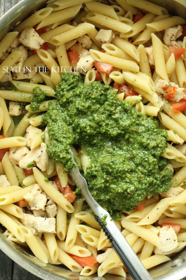 Add the Pesto to Chicken and Pasta