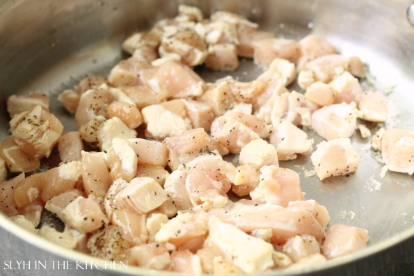 Cook diced chicken