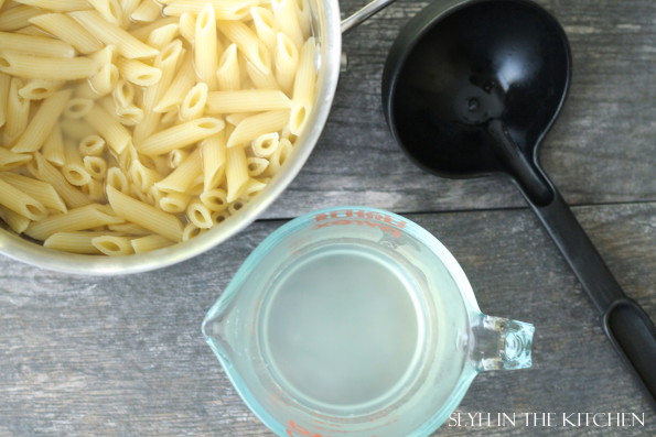 Cooked Pasta with reserved pasta water