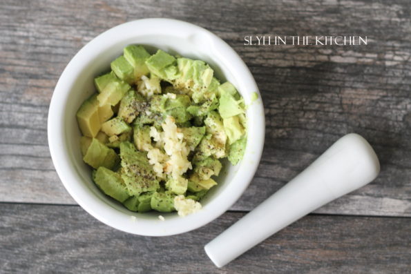 Avocado, garlic, salt and pepper with lime juice