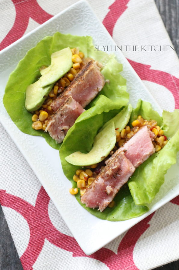 Top view of Spicy Tuna Lettuce Wraps